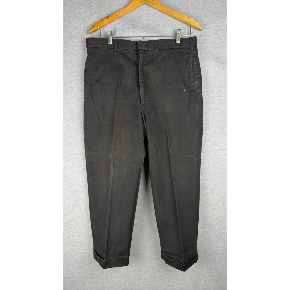 Vintage 50s Cabas Mens Black Twill Cuffed Trousers PAL Zipper 33x24 Workwear